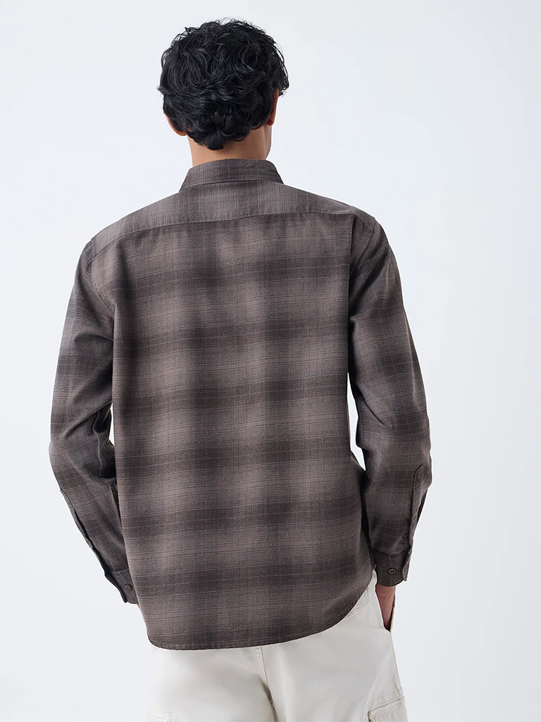 WES Casuals Brown Checks Printed Relaxed-Fit Cotton Shirt - Image 4