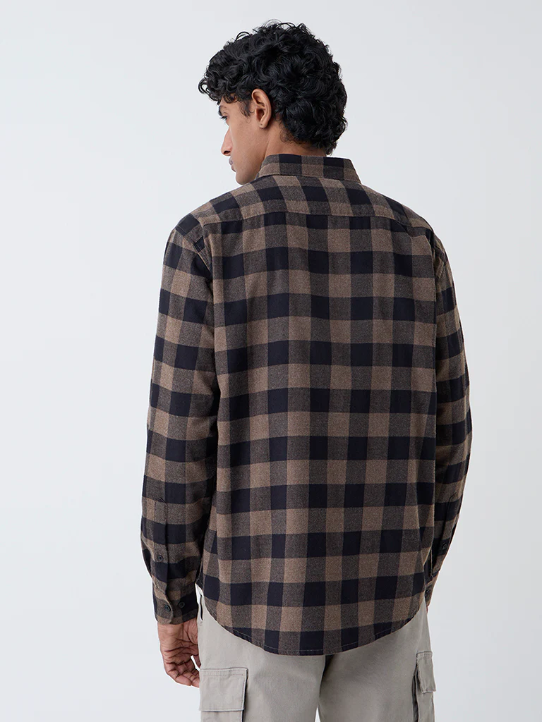 WES Casuals Brown Checks Relaxed-Fit Cotton-Blend Shirt - Image 4