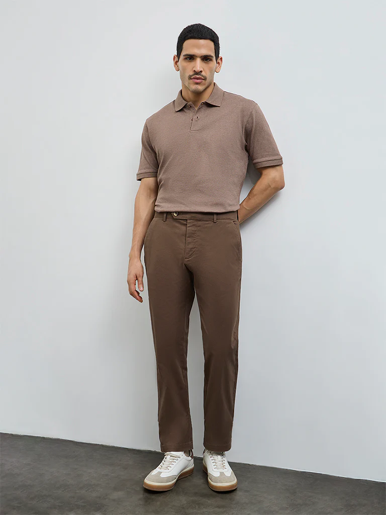 WES Casuals Brown Relaxed-Fit Cotton-Blend Polo T-Shirt - Image 3