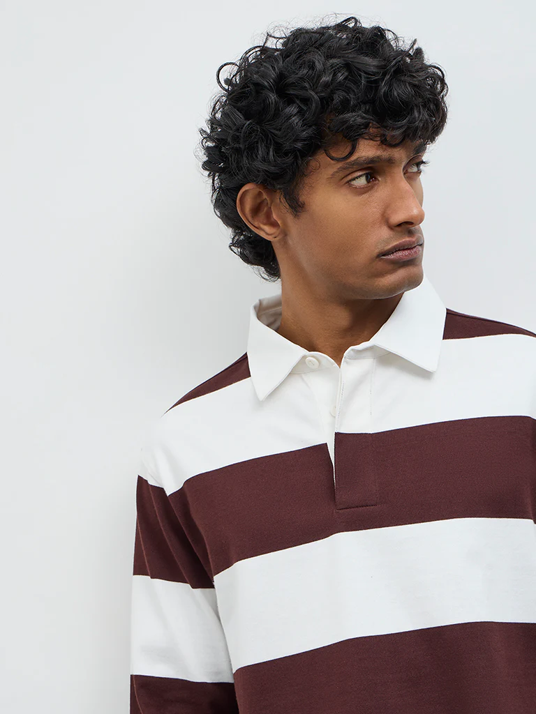 WES Casuals Brown Relaxed Fit Cotton-Blend Polo T-Shirt - Image 4