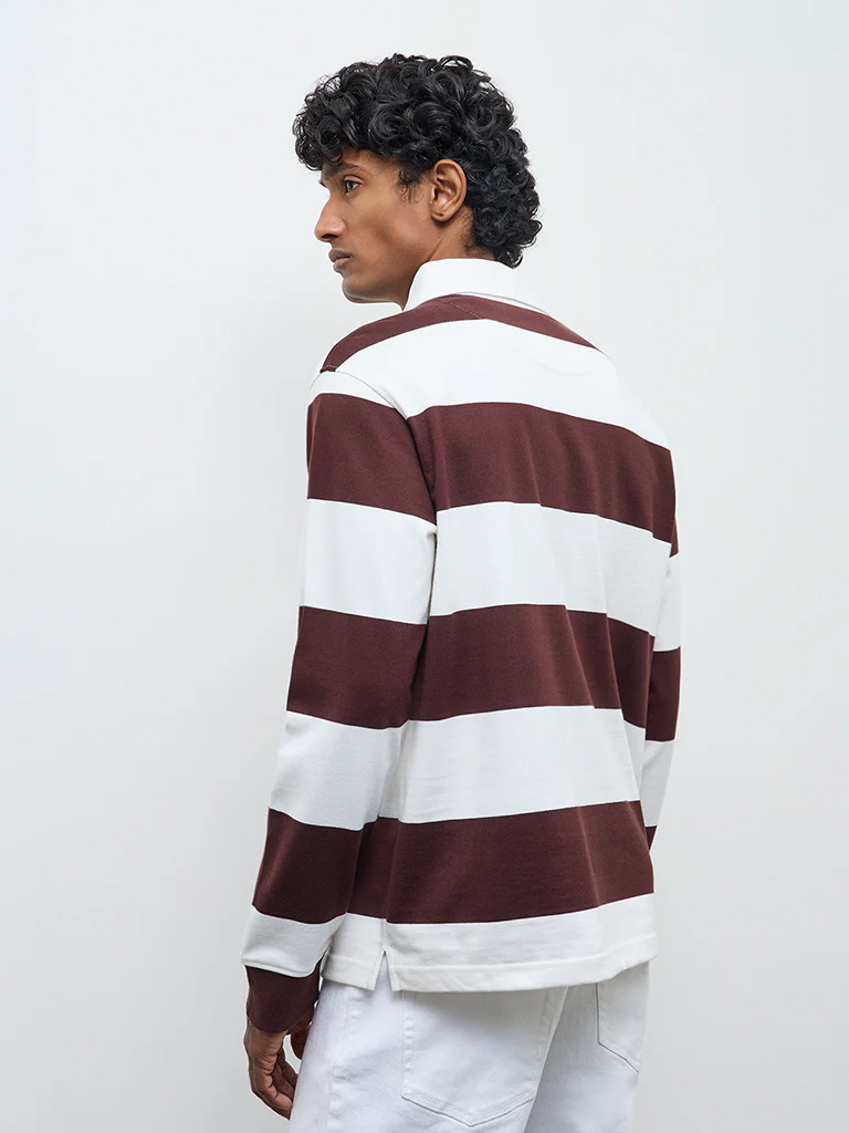 WES Casuals Brown Relaxed Fit Cotton-Blend Polo T-Shirt - Image 5