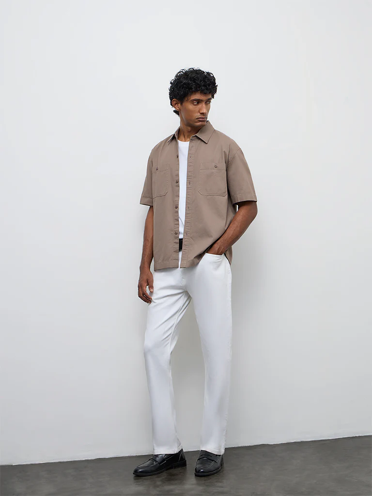 WES Casuals Brown Relaxed-Fit Cotton Shirt