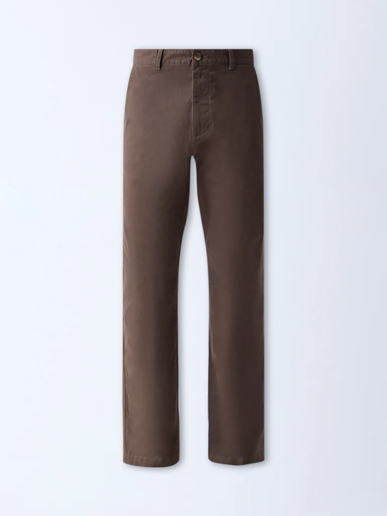 WES Casuals Brown Relaxed-Fit Mid-Rise Cotton-Blend Chinos - Image 6
