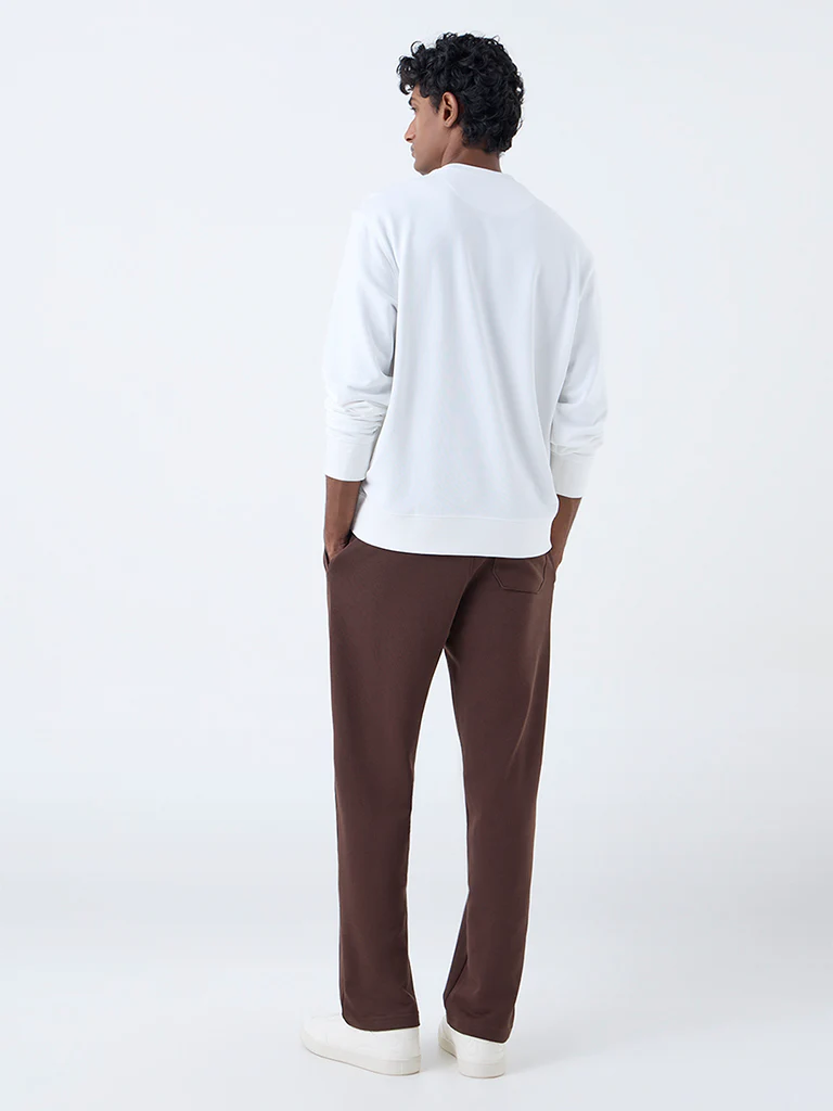 WES Casuals Brown Relaxed-Fit Mid-Rise Cotton-Blend Pants - Image 5