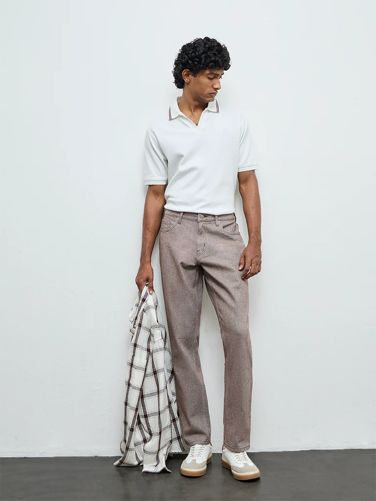 WES Casuals Brown Relaxed-Fit Mid-Rise Jeans