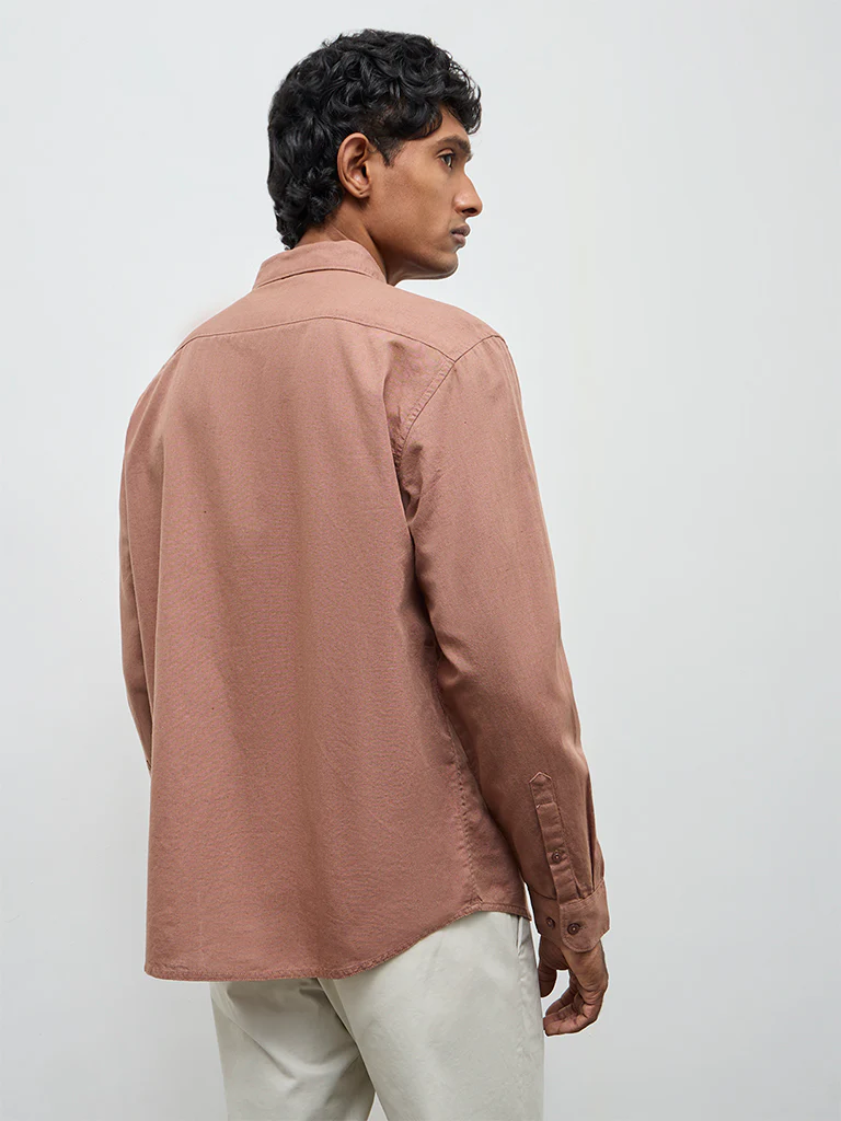WES Casuals Brown Solid Relaxed-Fit Cotton-Blend Shirt - Image 4
