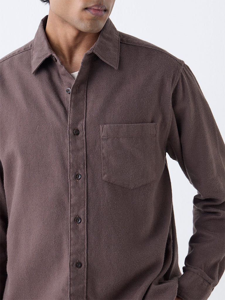 WES Casuals Brown Solid Relaxed-Fit Cotton Shirt - Image 4