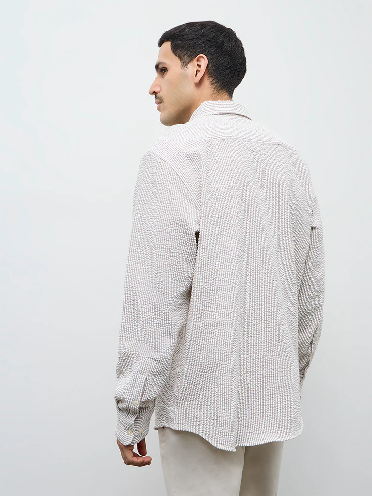 WES Casuals Brown Striped Relaxed-Fit Cotton Shirt - Image 4