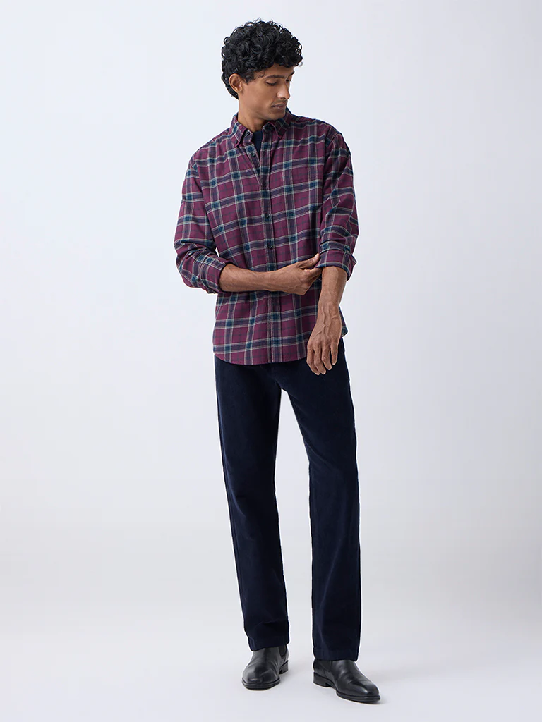 WES Casuals Burgundy Checkered Relaxed-Fit Cotton-Blend Shirt - Image 2