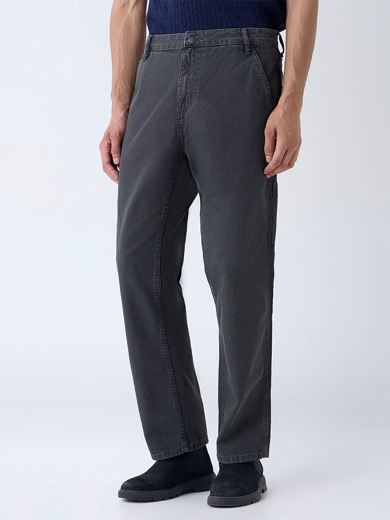 WES Casuals Charcoal Relaxed-Fit Mid-Rise Cotton Chinos - Image 2