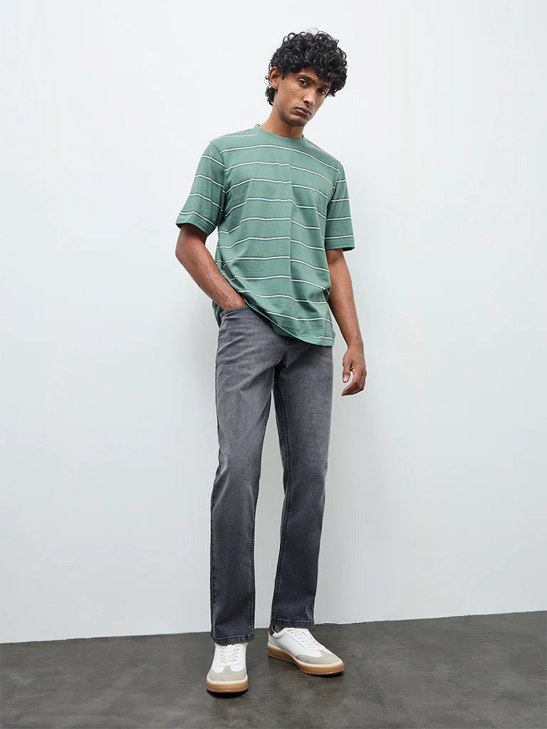 WES Casuals Charcoal Relaxed-Fit Mid-Rise Jeans