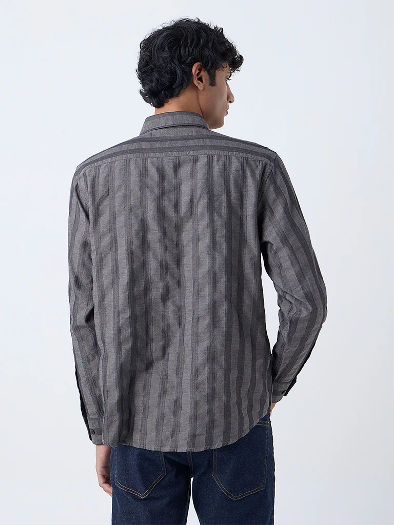 WES Casuals Charcoal Striped Relaxed-Fit Cotton Shirt - Image 4