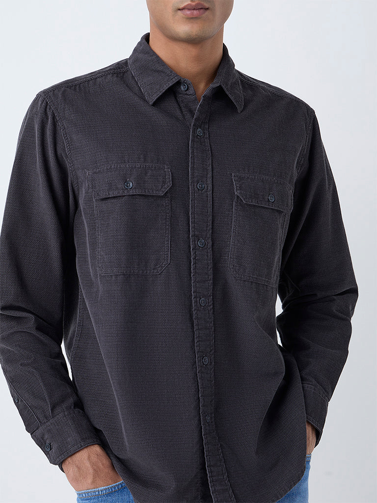 WES Casuals Charcoal Textured Relaxed-Fit Cotton Shirt - Image 4