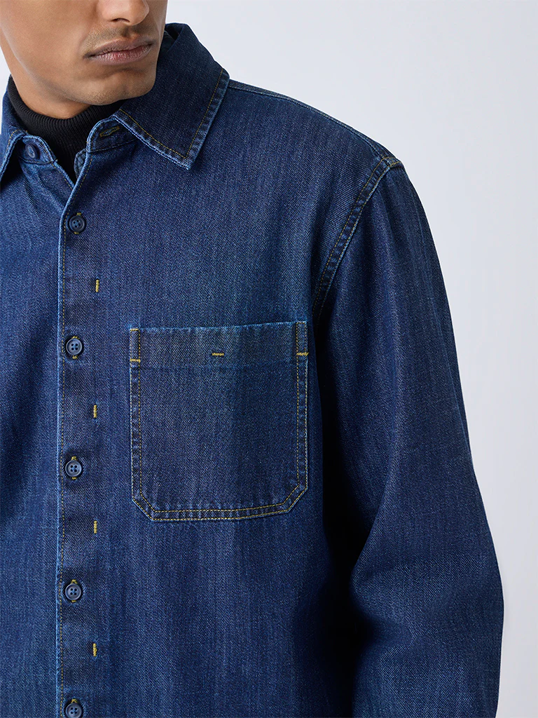 WES Casuals Dark Blue Relaxed-Fit Denim Shirt - Image 3
