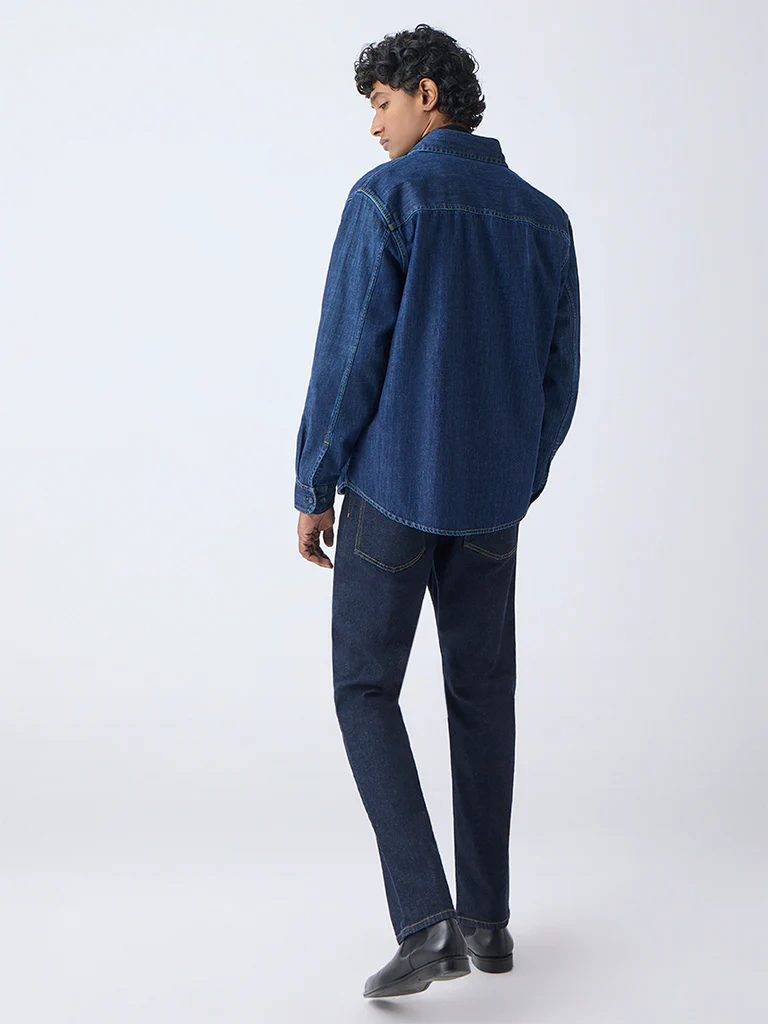 WES Casuals Dark Blue Relaxed-Fit Denim Shirt - Image 4