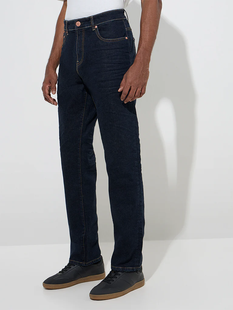 WES Casuals Dark Blue Relaxed-Fit Mid-Rise Denim Jeans - Image 2