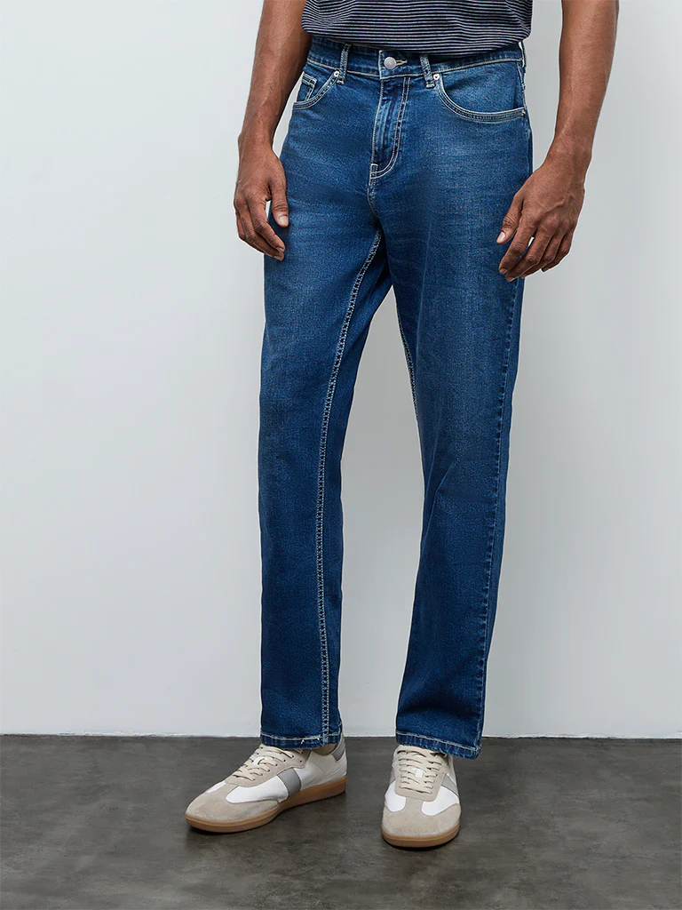 WES Casuals Dark Blue Relaxed Fit Mid-Rise Jeans - Image 2