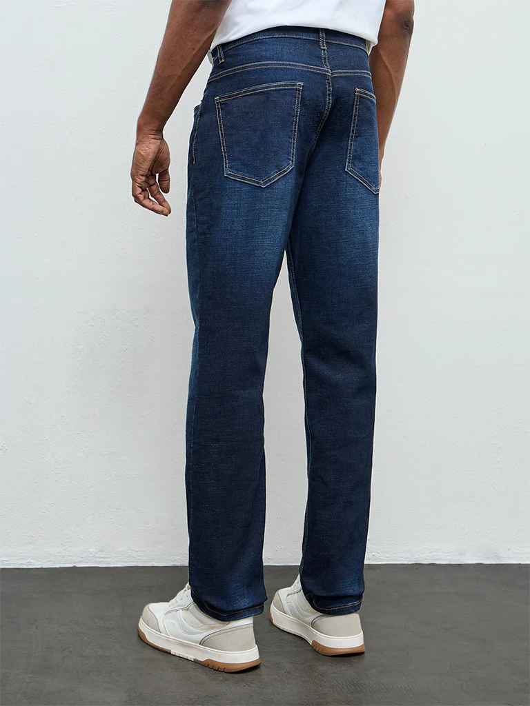 WES Casuals Dark Blue Relaxed-Fit Mid-Rise Jeans - Image 4