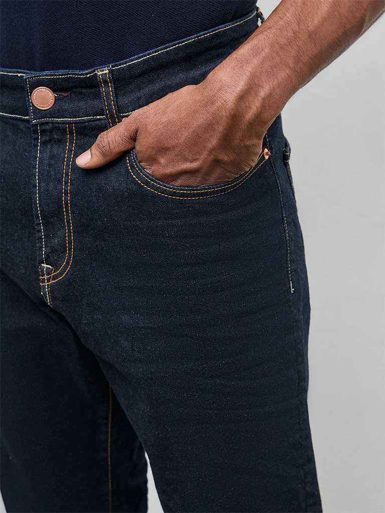 WES Casuals Dark Blue Relaxed Fit Mid-Rise Jeans - Image 3