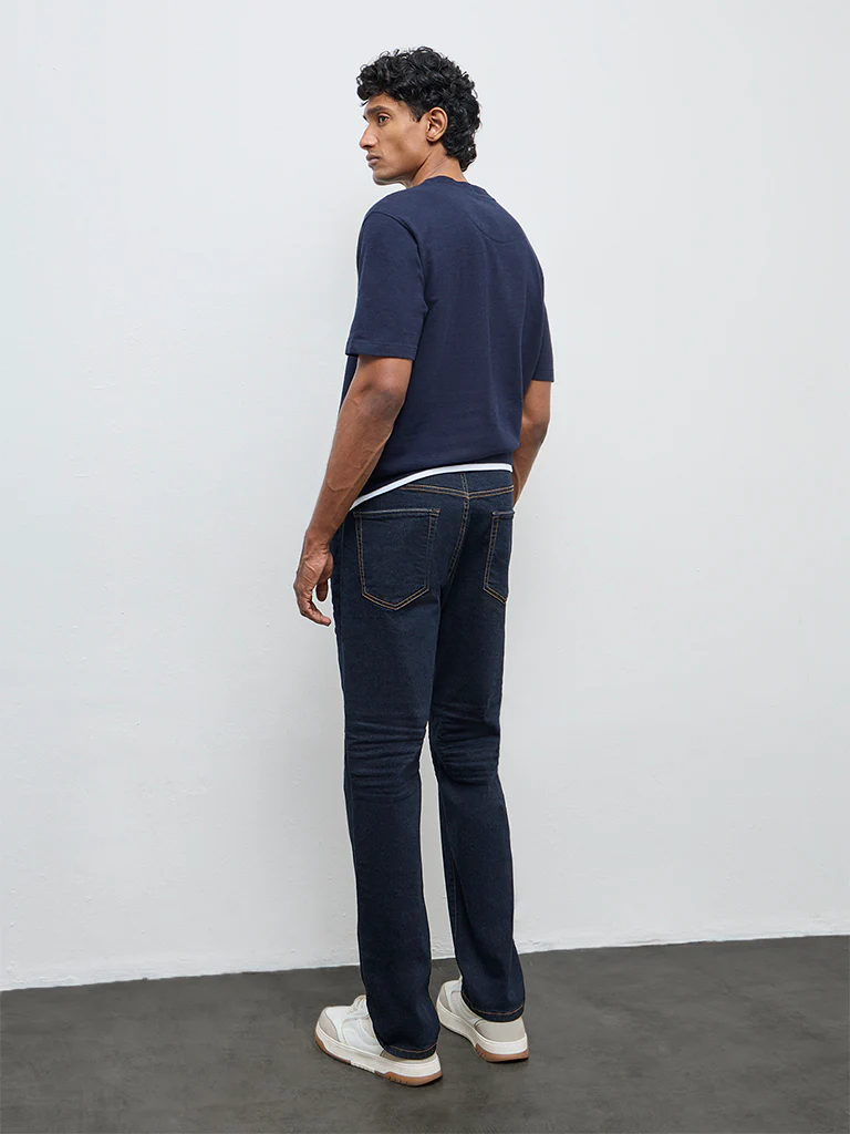 WES Casuals Dark Blue Relaxed Fit Mid-Rise Jeans - Image 4