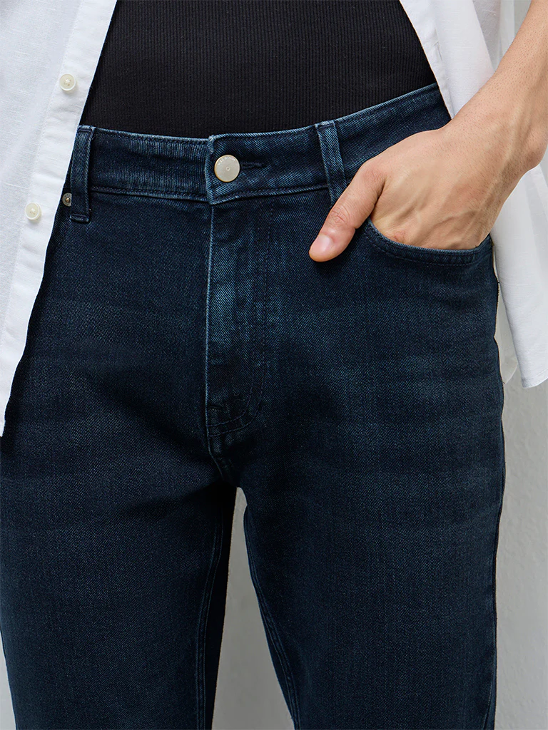 WES Casuals Dark Blue Slim-Fit Mid-Rise Jeans - Image 3