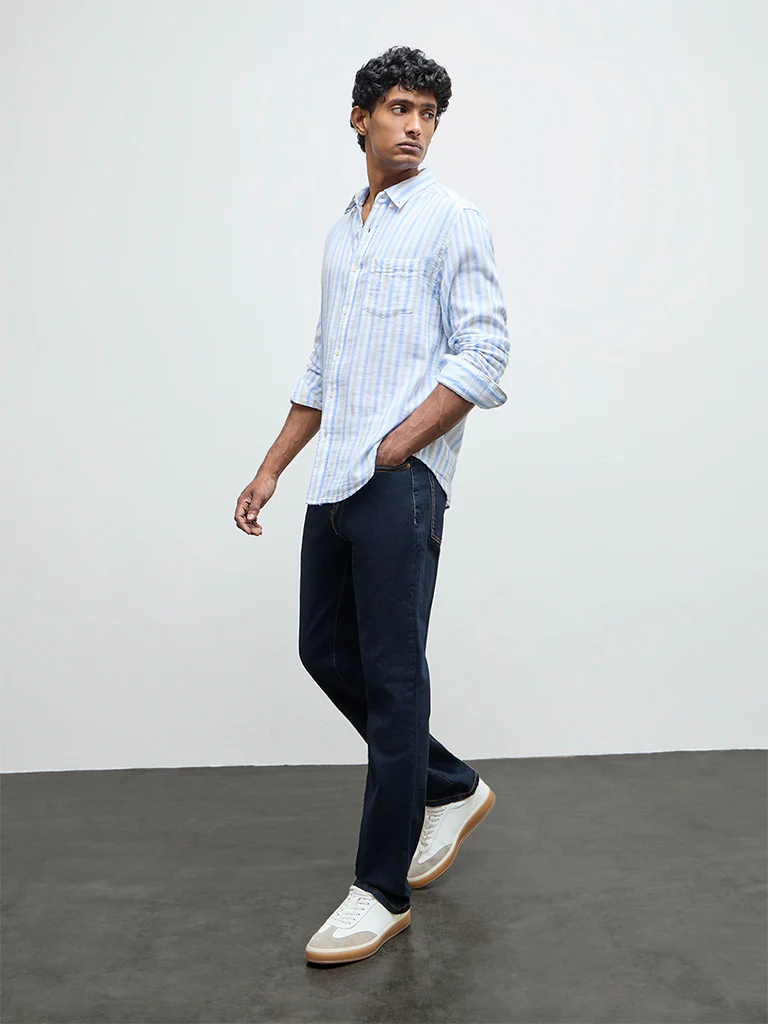 WES Casuals Dark Blue Slim-Fit Mid-Rise Jeans