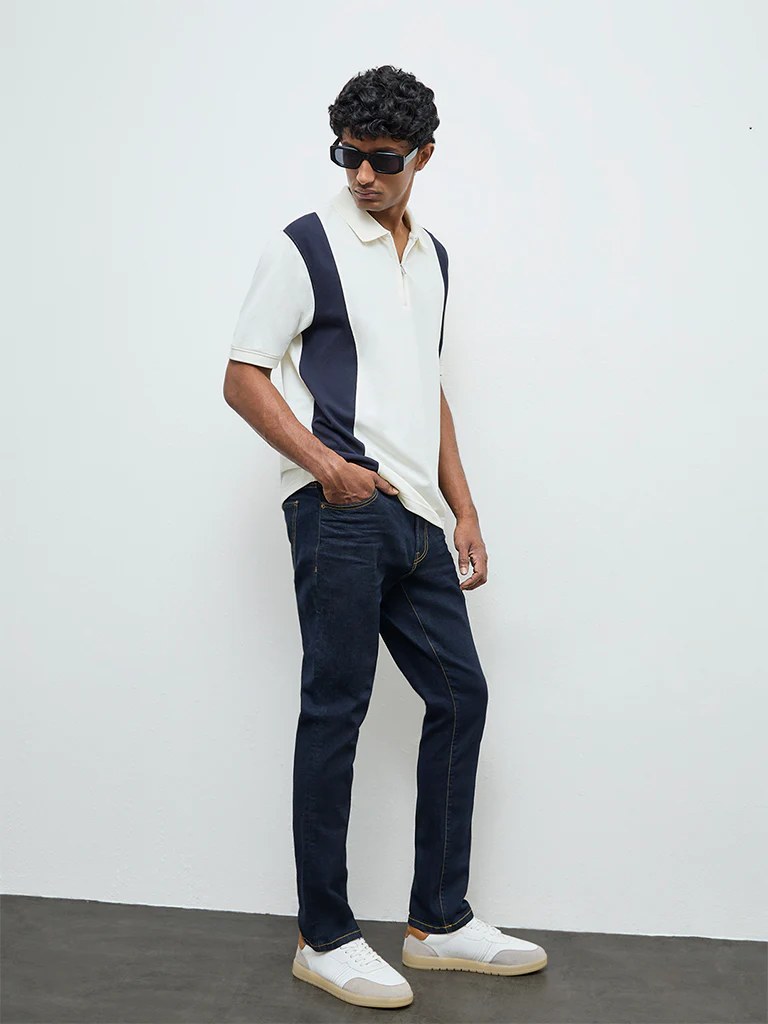 WES Casuals Dark Blue Slim-Fit Mid-Rise Jeans