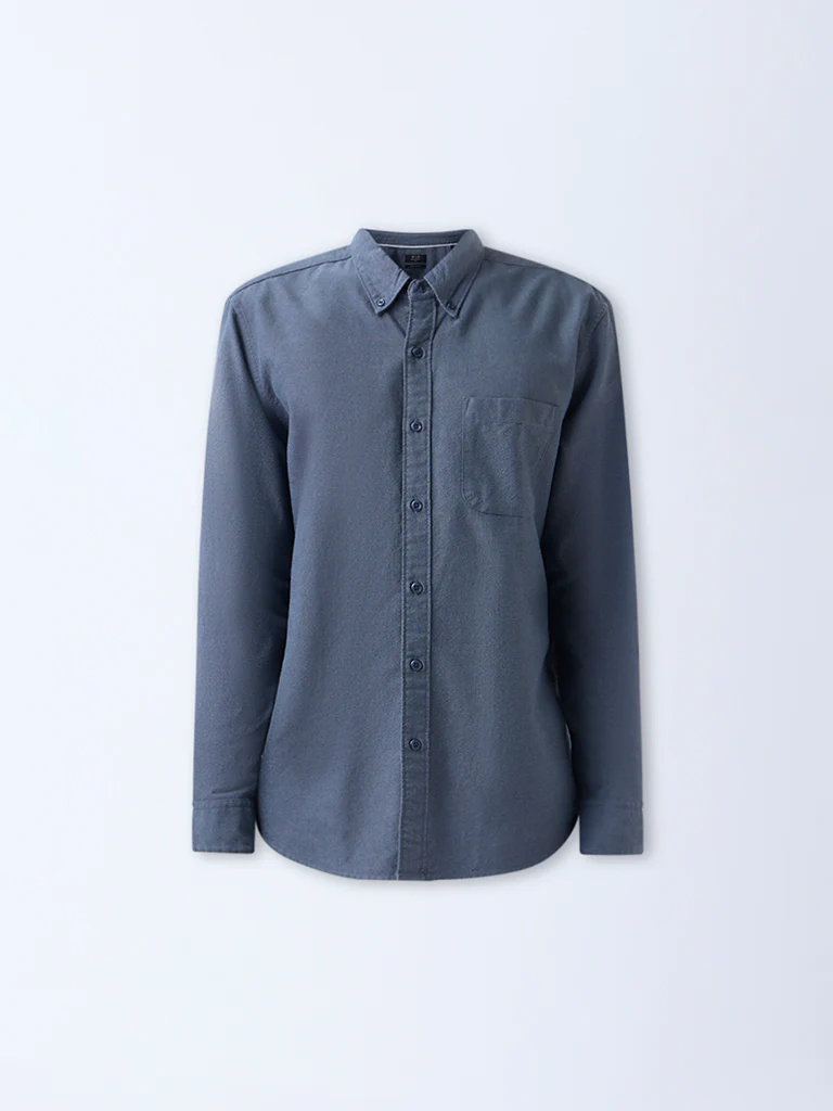 WES Casuals Dark Blue Solid Relaxed-Fit Cotton Shirt - Image 5