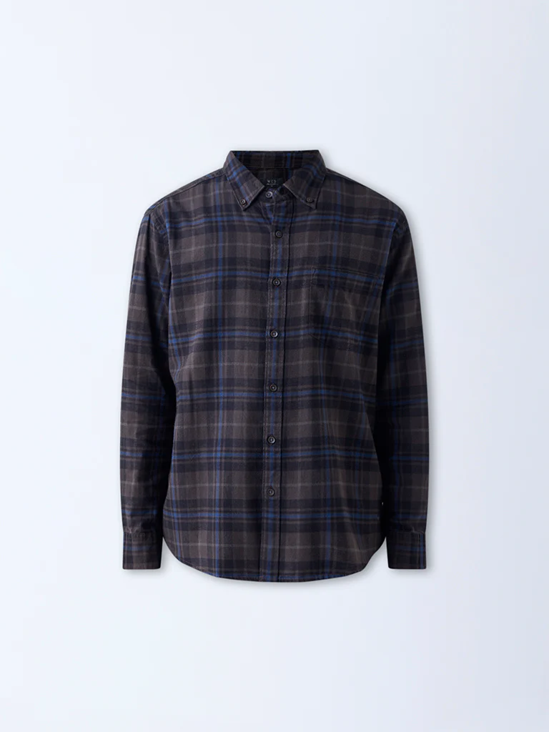 WES Casuals Dark Brown Checkered Relaxed-Fit Cotton Shirt - Image 5