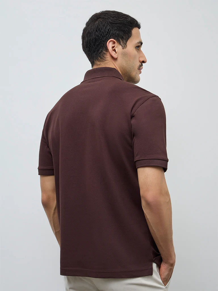 WES Casuals Dark Brown Relaxed-Fit Cotton-Blend Polo T-Shirt - Image 5