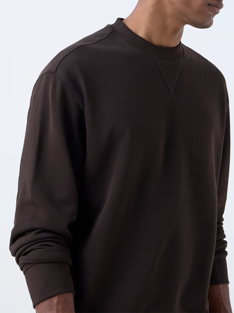 WES Casuals Dark Brown Relaxed-Fit Cotton-Blend Sweatshirt - Image 4