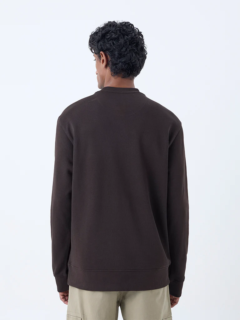 WES Casuals Dark Brown Relaxed-Fit Cotton-Blend Sweatshirt - Image 5