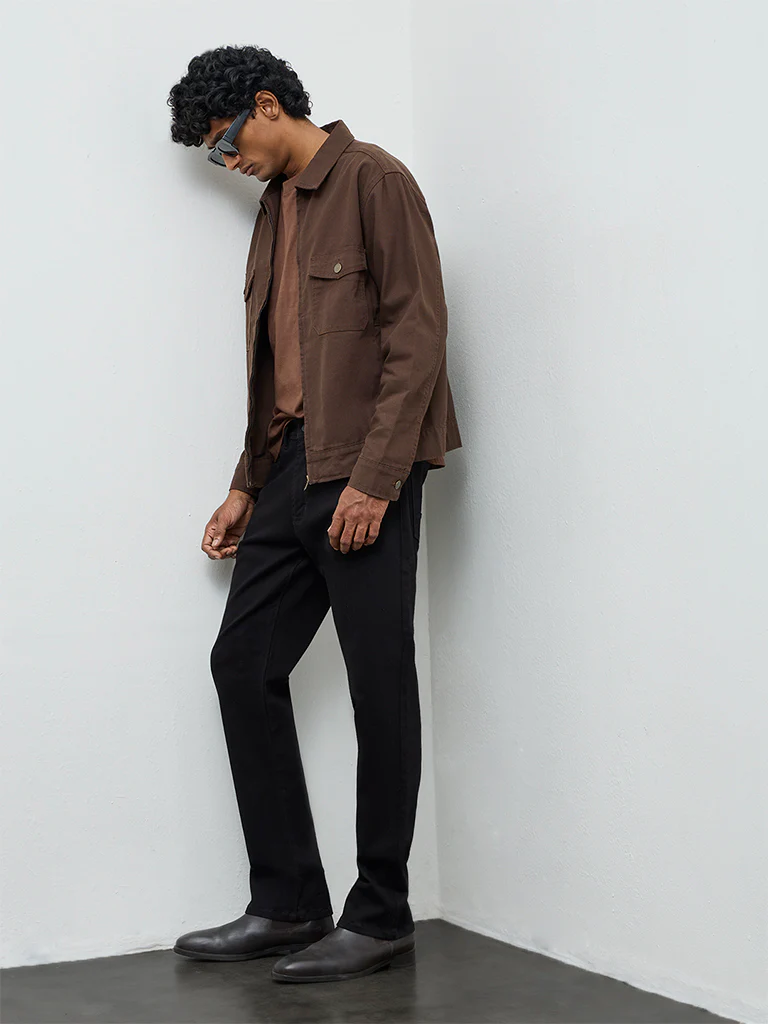 WES Casuals Dark Brown Relaxed-Fit Cotton Jacket