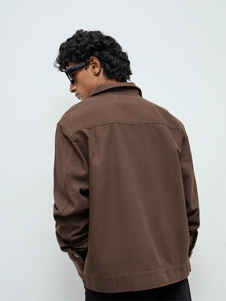 WES Casuals Dark Brown Relaxed-Fit Cotton Jacket - Image 5