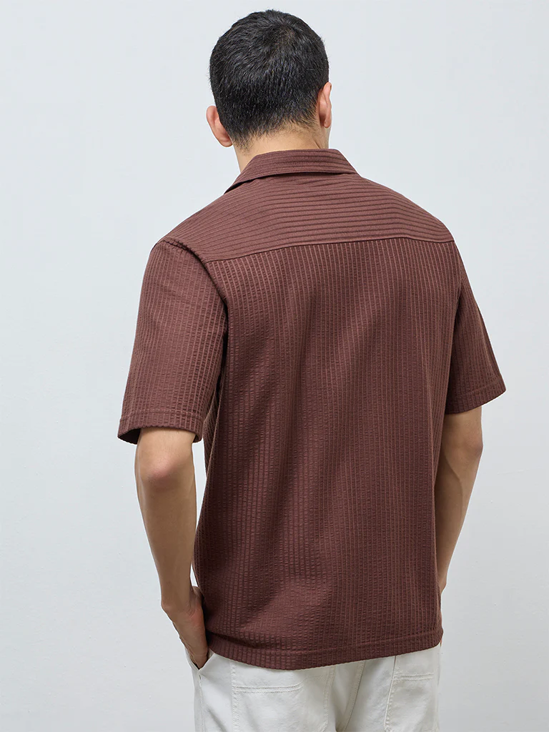 WES Casuals Dark Brown Striped Relaxed-Fit Shirt - Image 5