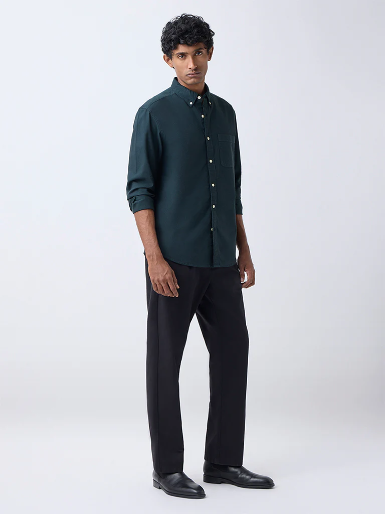 WES Casuals Dark Green Relaxed-Fit Cotton Shirt - Image 2