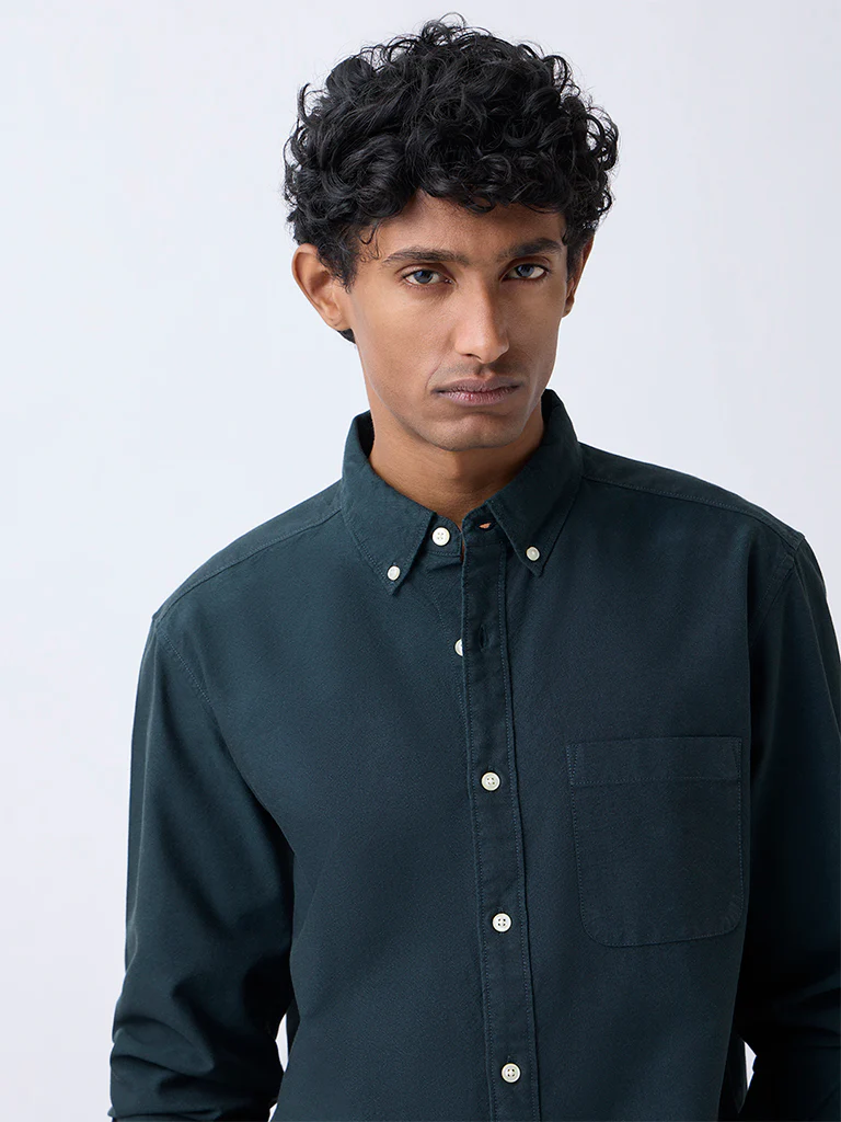 WES Casuals Dark Green Relaxed-Fit Cotton Shirt - Image 3