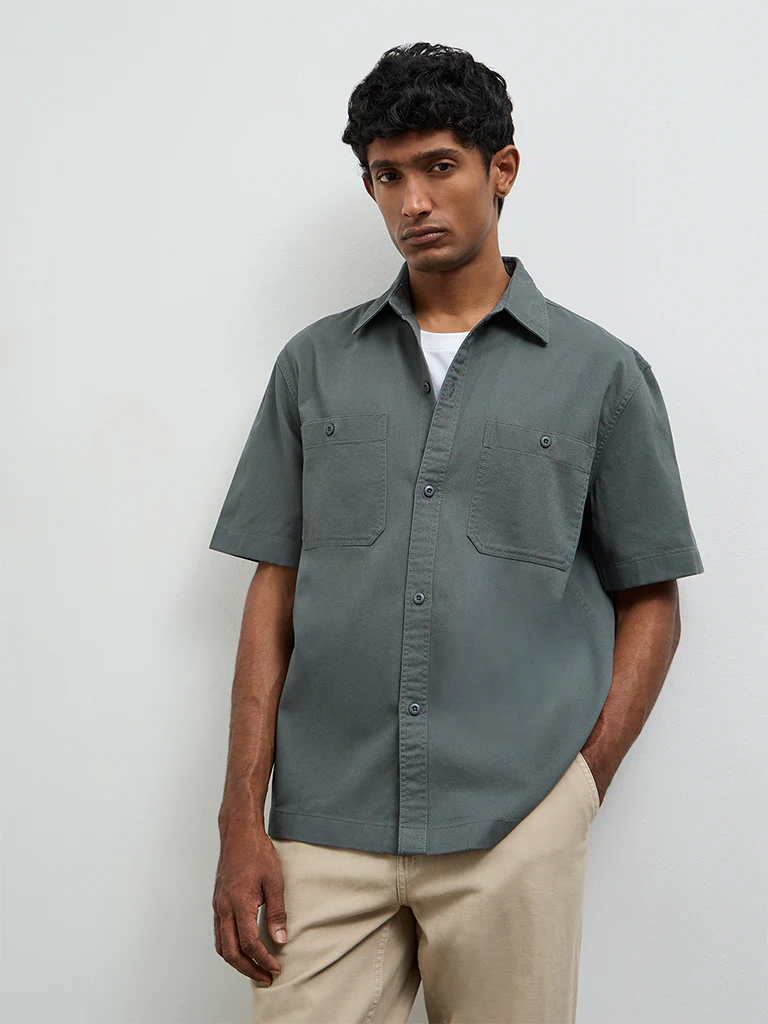 WES Casuals Dark Green Relaxed-Fit Cotton Shirt - Image 2