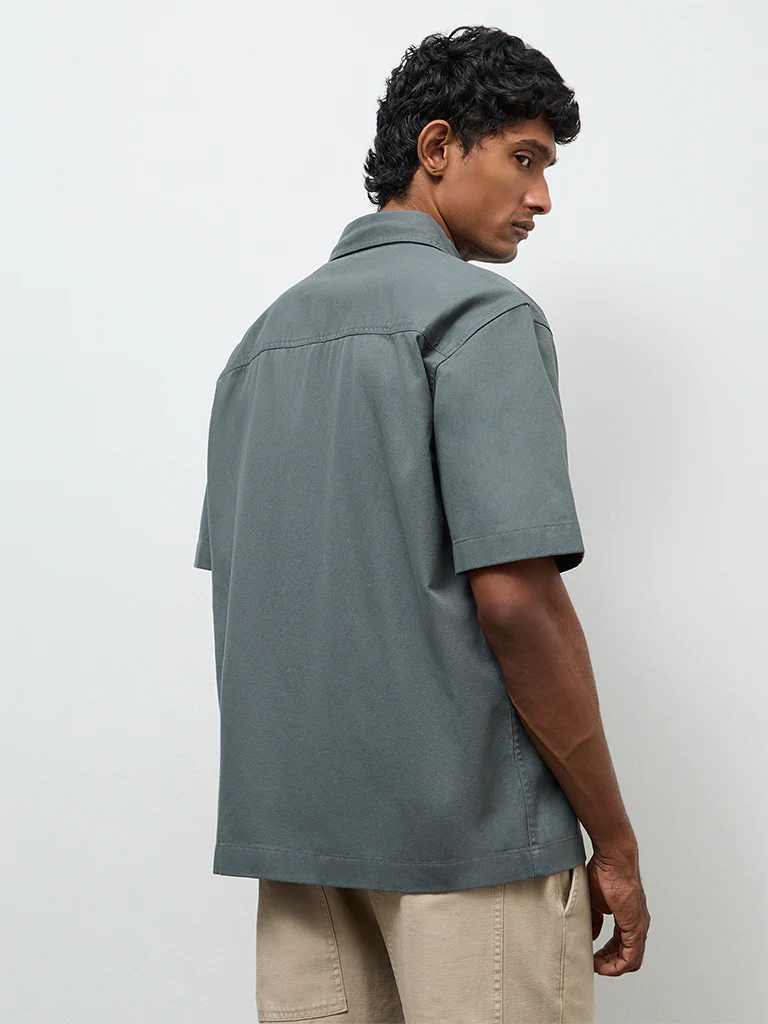 WES Casuals Dark Green Relaxed-Fit Cotton Shirt - Image 4