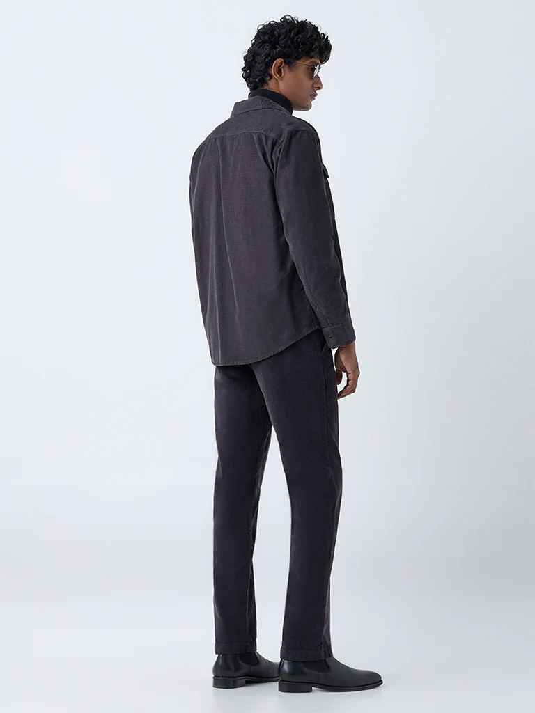 WES Casuals Dark Grey Relaxed-Fit Mid-Rise Corduroy Chinos - Image 4