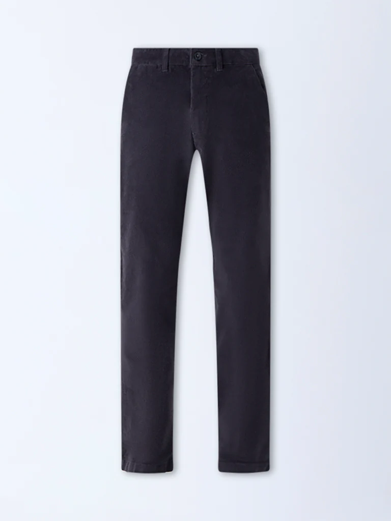 WES Casuals Dark Grey Relaxed-Fit Mid-Rise Corduroy Chinos - Image 5