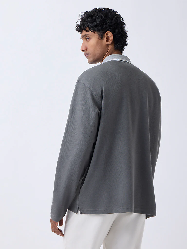 WES Casuals Dark Grey Relaxed-Fit Quarter-Zip Cotton-Blend Sweatshirt - Image 5