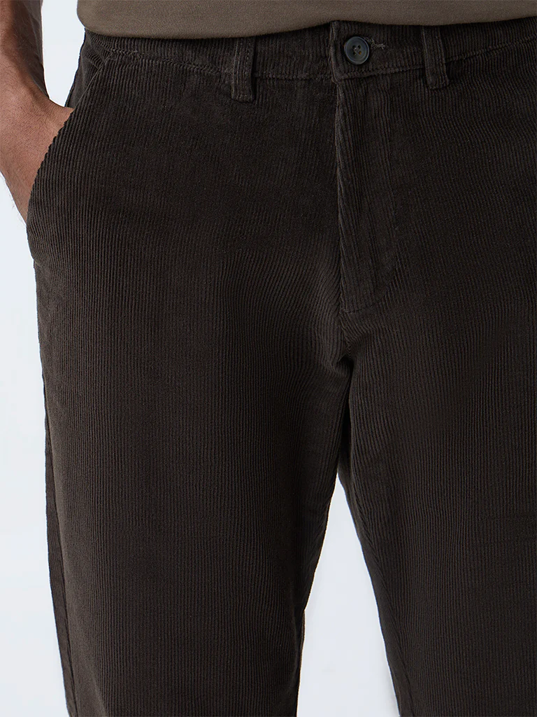 WES Casuals Dark Olive Relaxed Fit Mid-Rise Corduroy Chinos - Image 4