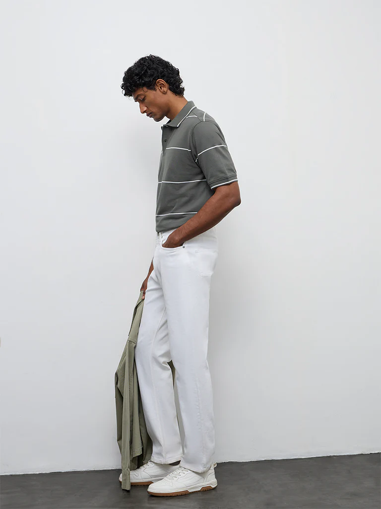 WES Casuals Dark Sage Relaxed-Fit Cotton Polo T-Shirt - Image 2