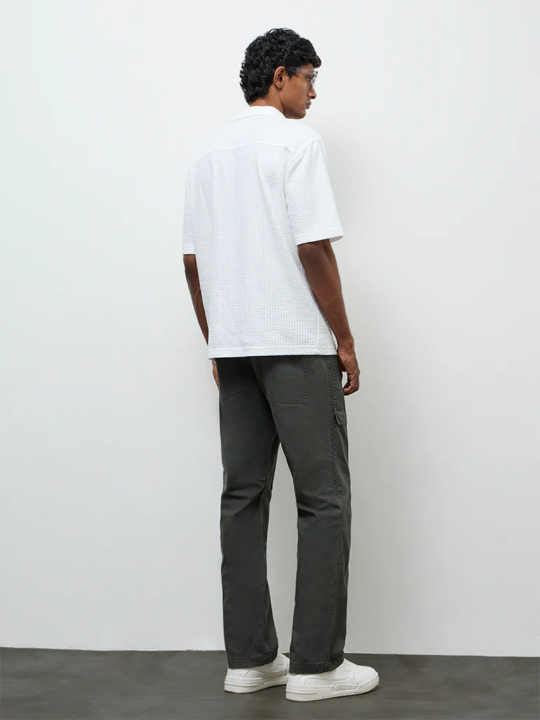 WES Casuals Dark Teal Relaxed Fit Mid-Rise Cotton-Blend Pants - Image 4