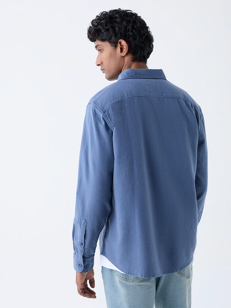 WES Casuals Dusty Blue Solid Relaxed-Fit Cotton Shirt - Image 4