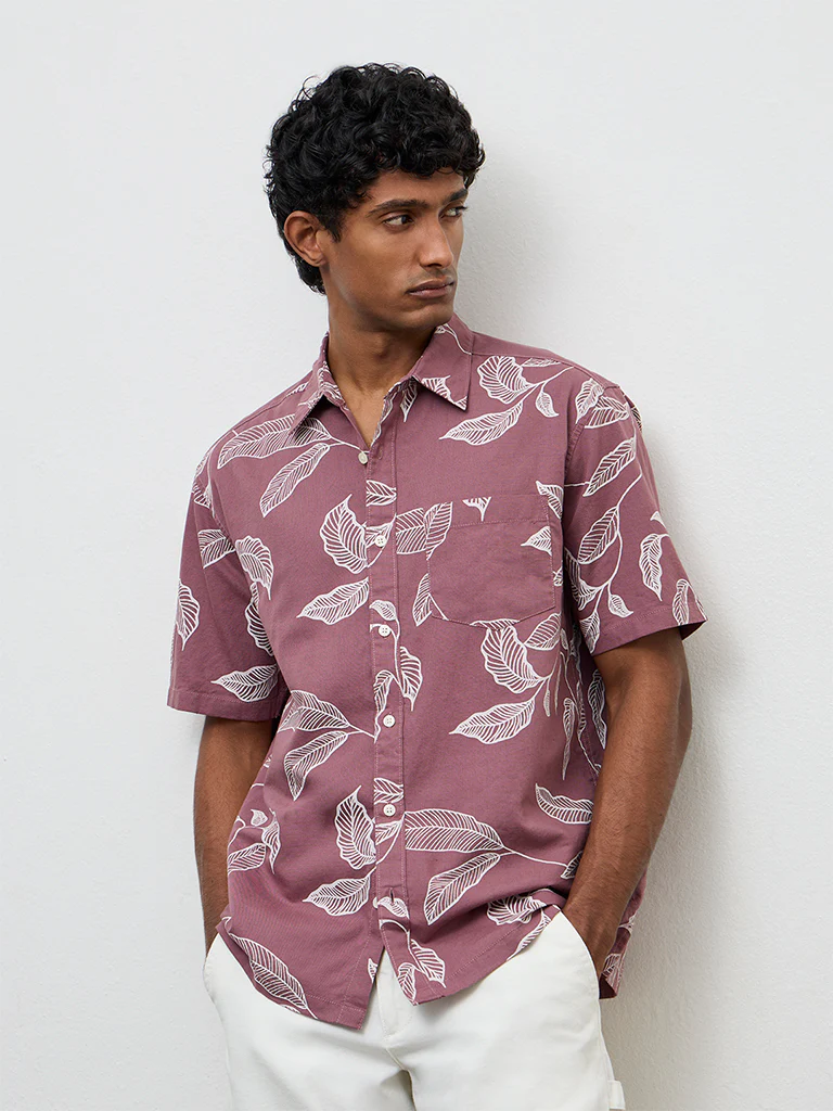 WES Casuals Dusty Pink Printed Relaxed-Fit Cotton-Blend Shirt - Image 2