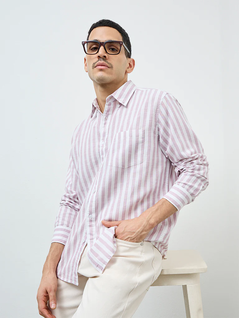 WES Casuals Dusty Pink Relaxed-Fit Cotton-Blend Shirt