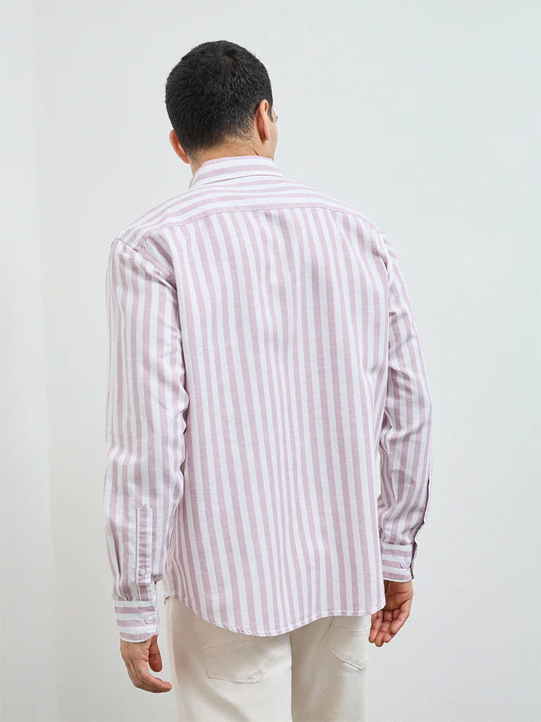WES Casuals Dusty Pink Relaxed-Fit Cotton-Blend Shirt - Image 4