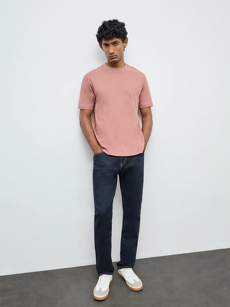 WES Casuals Dusty Pink Solid Relaxed-Fit Cotton T-Shirt - Image 3